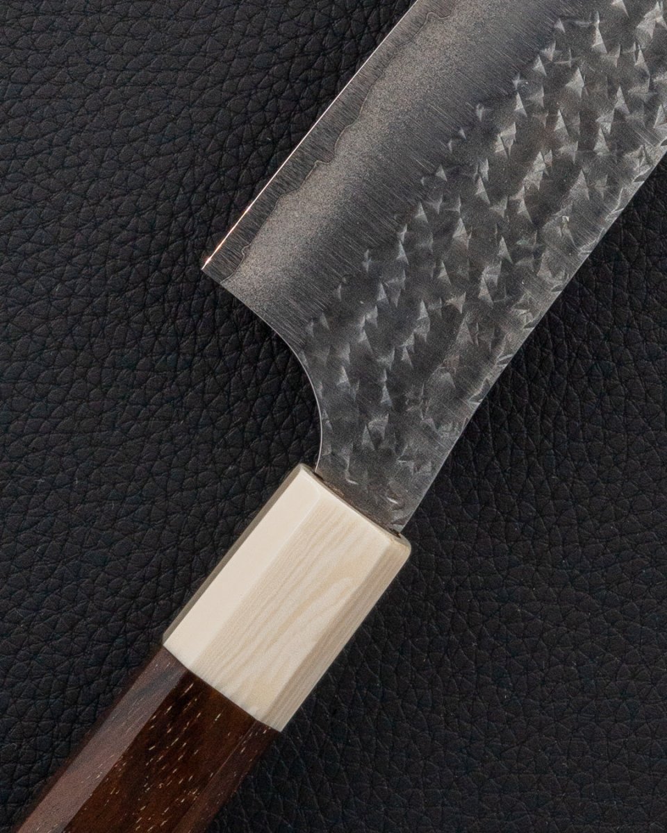 YU KUROSAKI Kokusen-Ryu Aogami Super White Walnut Santoku 170 mm tomatosharp