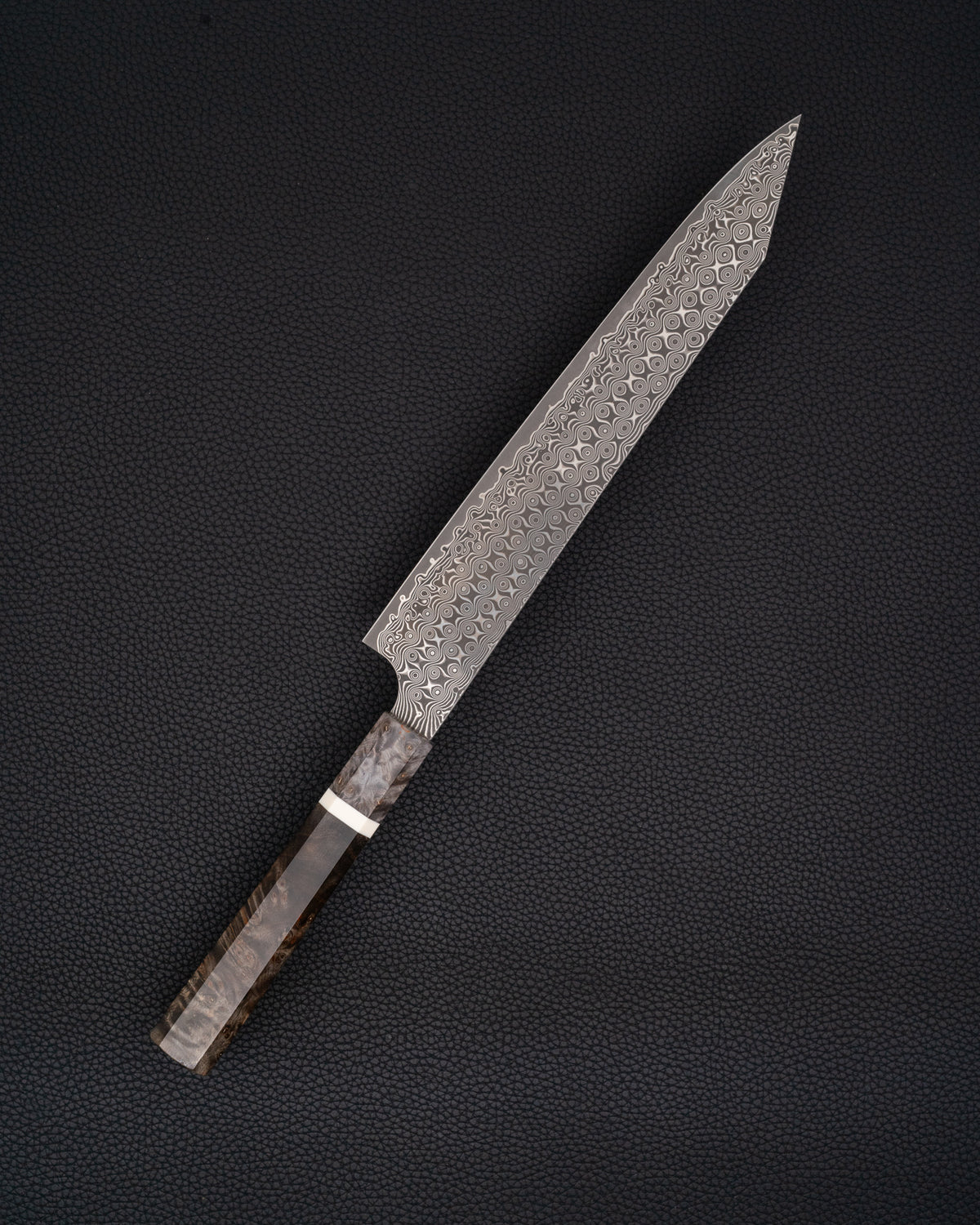 Trancheringskniv 255 mm, NIGARA HAMONO Anmon SG2 Raindrop Damascus Kiritsuke Sujihiki NIGARA HAMONO