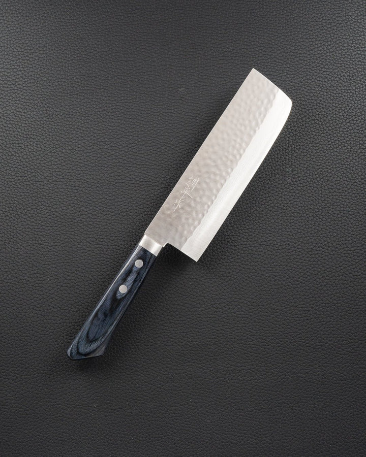 Grønnsakskniv 165 mm, MASUTANI VG10 Damascus Tsuchime Blue Nakiri Masutani
