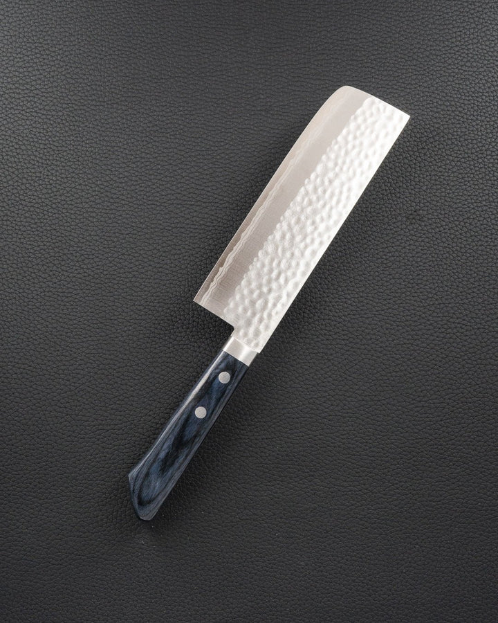 Grønnsakskniv 165 mm, MASUTANI VG10 Damascus Tsuchime Blue Nakiri Masutani