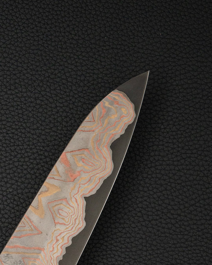 Knivblad 210 mm, HATSUKOKORO Irodori Blue2 Rainbow Damascus Kurozome Gyuto Hatsukokoro