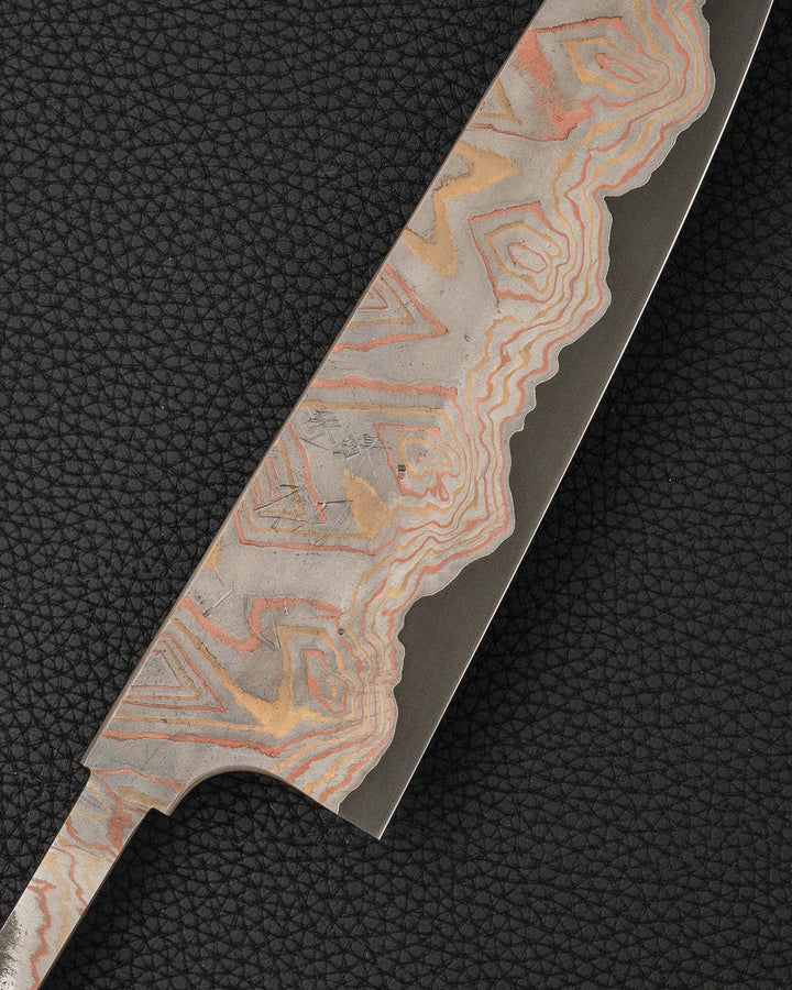 Knivblad 210 mm, HATSUKOKORO Irodori Blue2 Rainbow Damascus Kurozome Gyuto tomatosharp