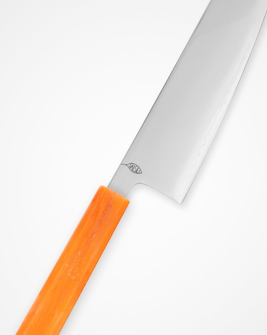 Kokkekniv 170 mm, SAISEI IRO Appelsin Santoku tomatosharp