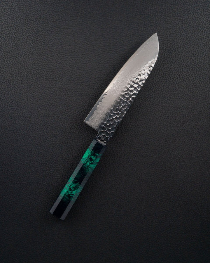 SAKAI TAKAYUKI Nanairo VG10 Damascus Green Santoku 170 mm tomatosharp