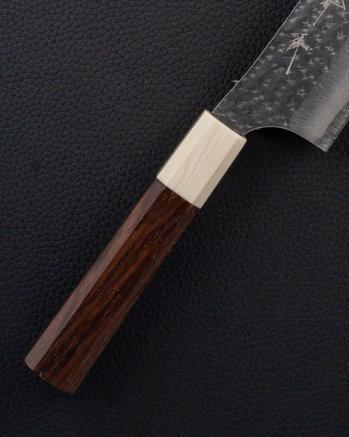 YU KUROSAKI Kokusen-Ryu Aogami Super White Walnut Santoku 170 mm tomatosharp