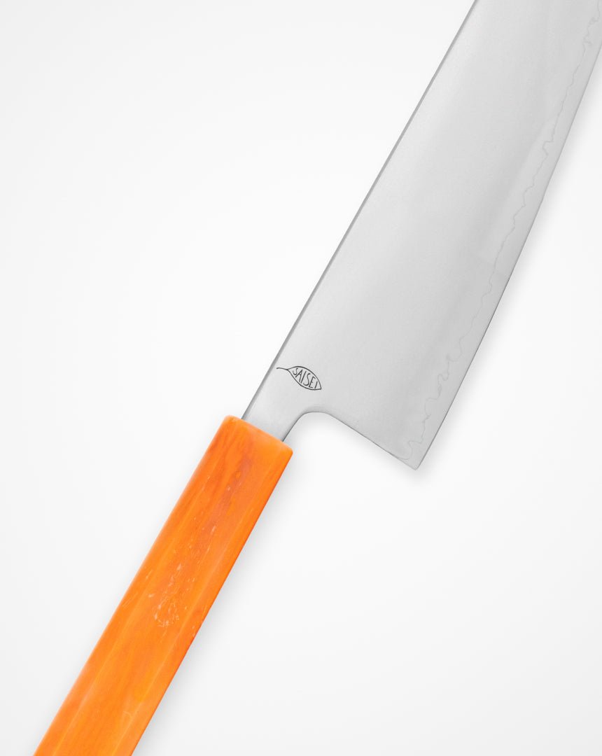 Kokkekniv 210 mm, SAISEI IRO Appelsin Gyuto tomatosharp