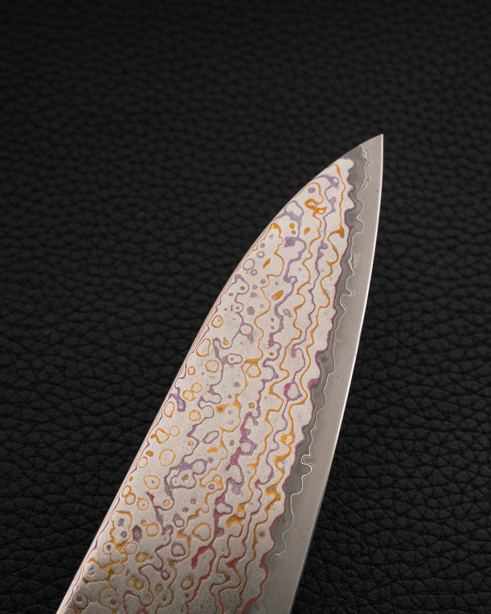 HATSUKOKORO Kujaku V-Toku2 Rainbow Damascus Gyuto 240 mm tomatosharp
