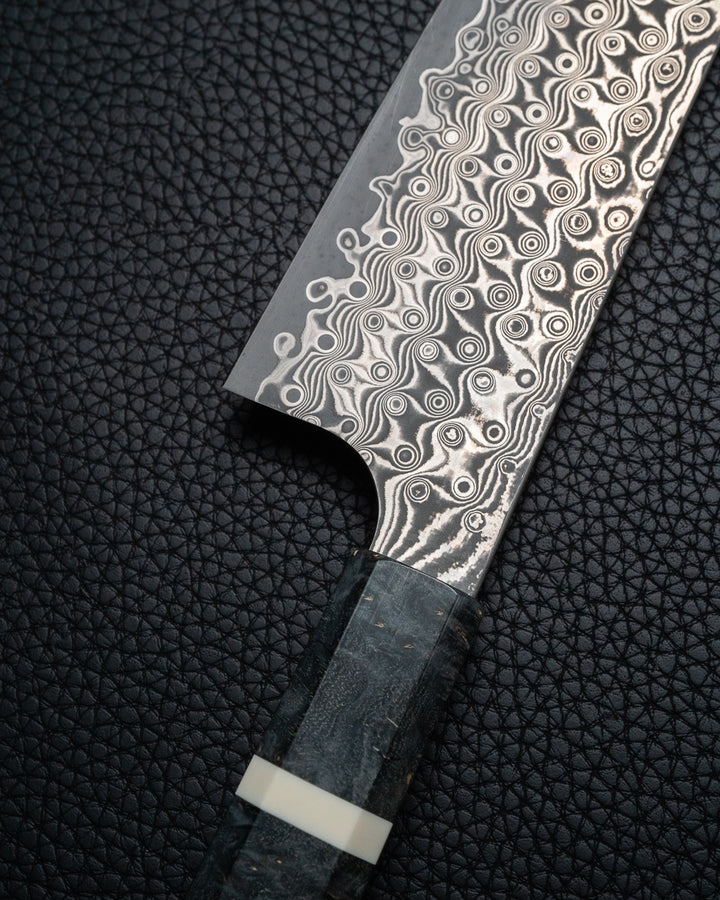 NIGARA HAMONO "Anmon" Raindrop Damascus Kiritsuke Gyuto 210 mm