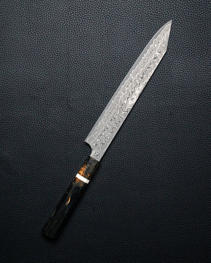 NIGARA HAMONO "Anmon" Raindrop Damascus Kiritsuke Sujihiki 255 mm