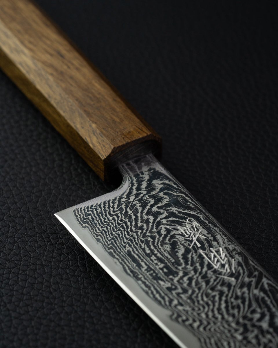 OUL Black Oak Uzu Damascus Bunka 170 mm tomatosharp