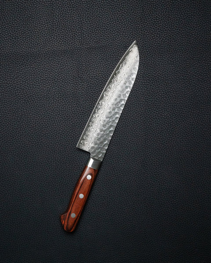 OUL Classic Damascus Tsuchime Santoku 180 mm tomatosharp