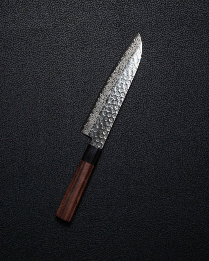 OUL Rosewood Damascus Tsuchime Santoku 180 mm tomatosharp
