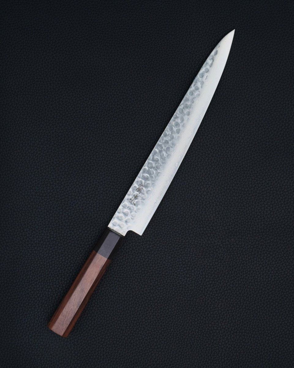 OUL Rosewood Damascus Tsuchime Sujihiki 240 mm tomatosharp
