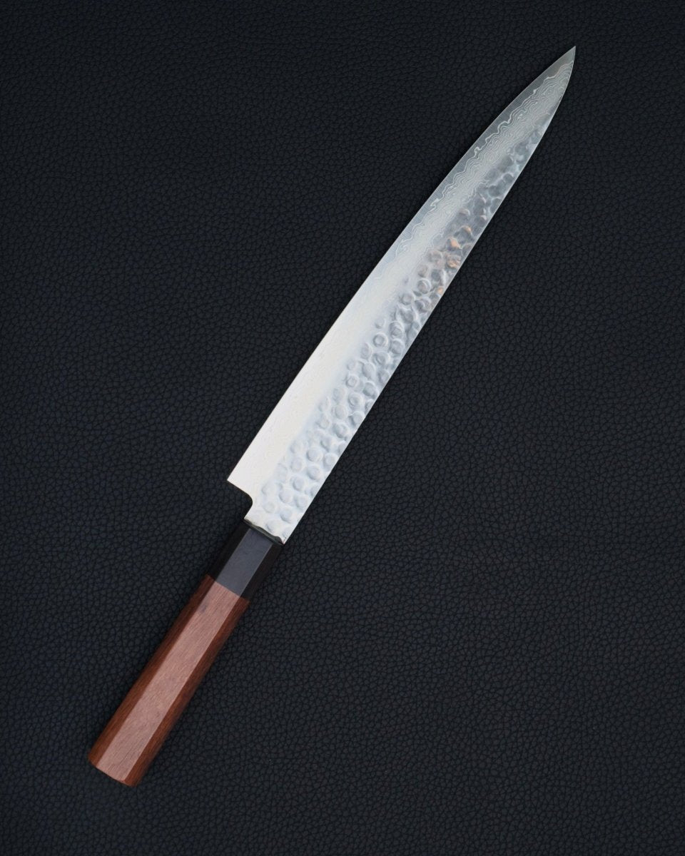 OUL Rosewood Damascus Tsuchime Sujihiki 240 mm tomatosharp