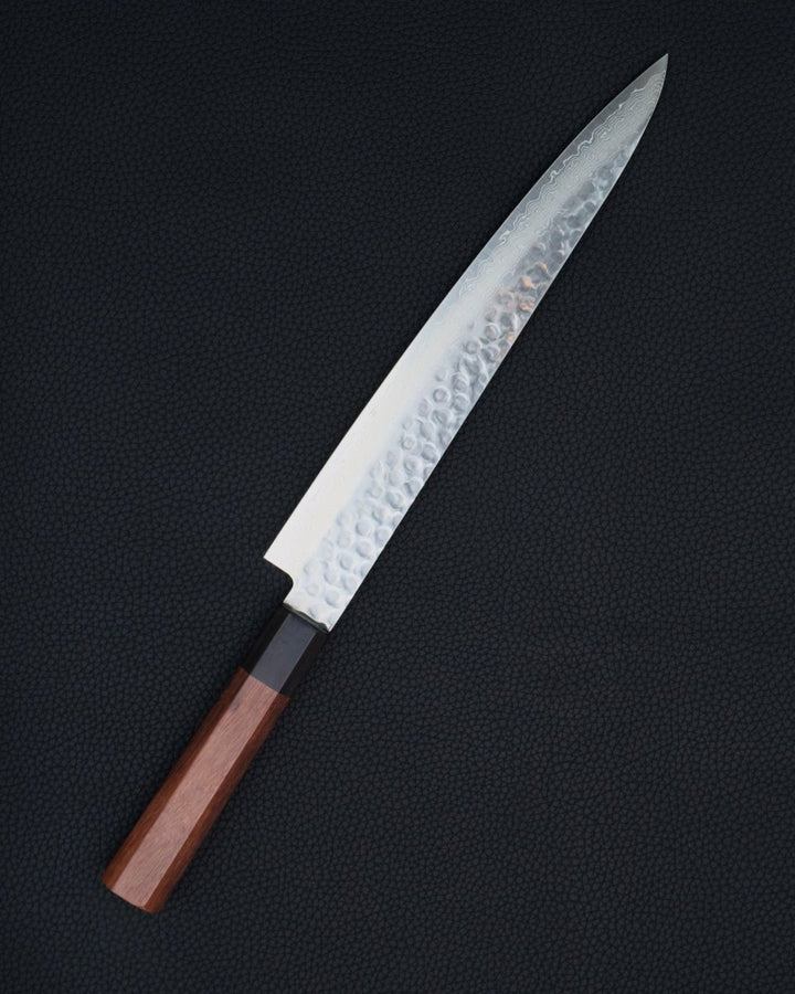 OUL Rosewood Damascus Tsuchime Sujihiki 240 mm tomatosharp