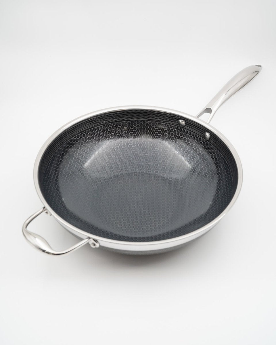 HEXCLAD Sett med 3 panner og 1 wok, 3 lokk tomatosharp