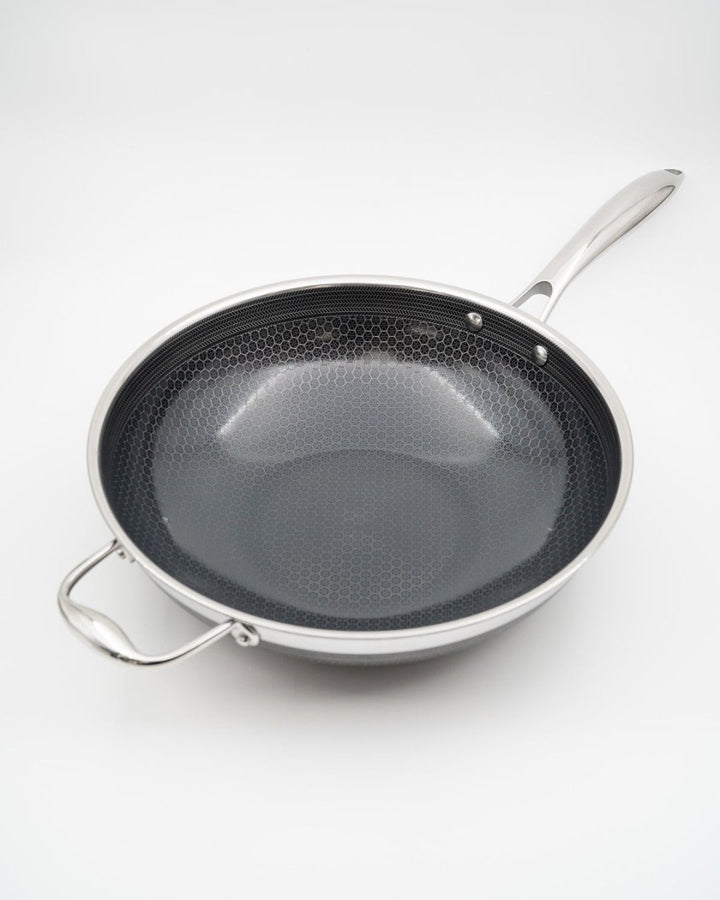 HEXCLAD Sett med 3 panner og 1 wok, 3 lokk tomatosharp