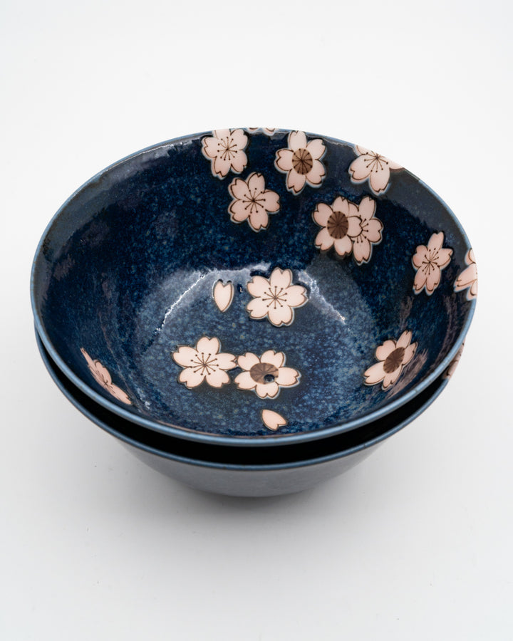 Skålsett 2×400 ml, MADE IN JAPAN Pink Sakura Navy med spisepinner tomatosharp