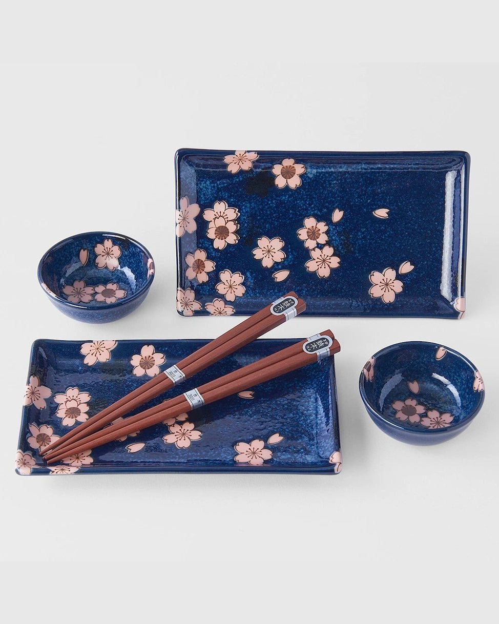 Sushisett 4 deler, MIJ Navy Pink Sakura med spisepinner tomatosharp
