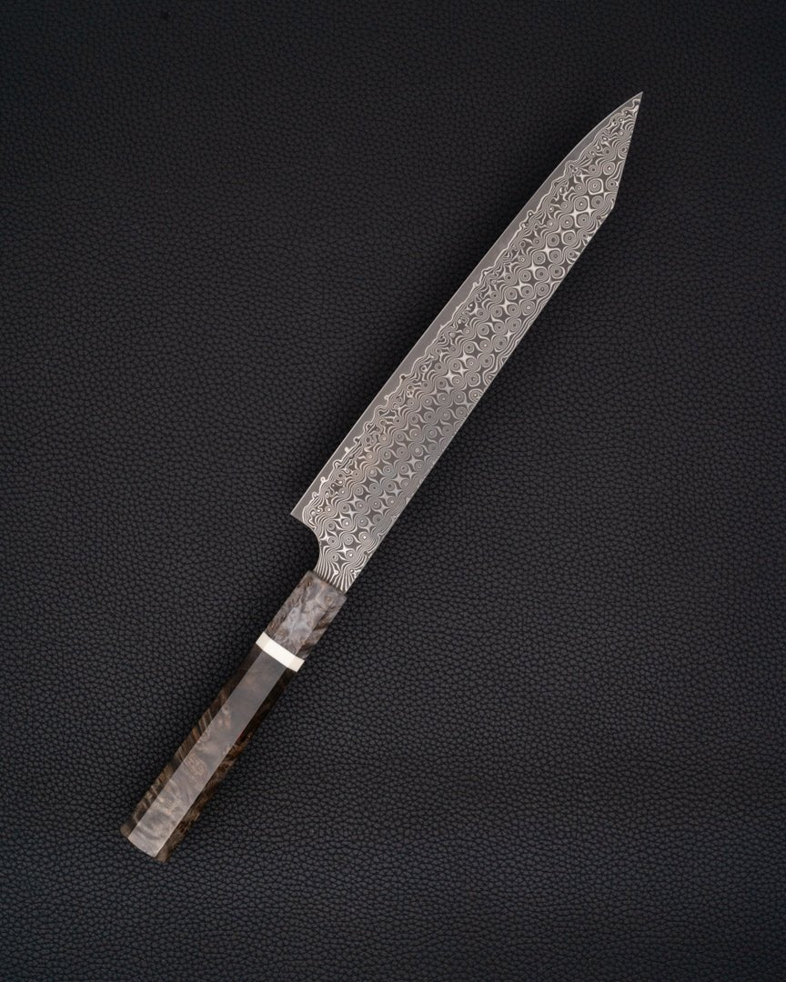 Trancheringskniv 255 mm, NIGARA HAMONO Anmon SG2 Raindrop Damascus Kiritsuke Sujihiki NIGARA HAMONO