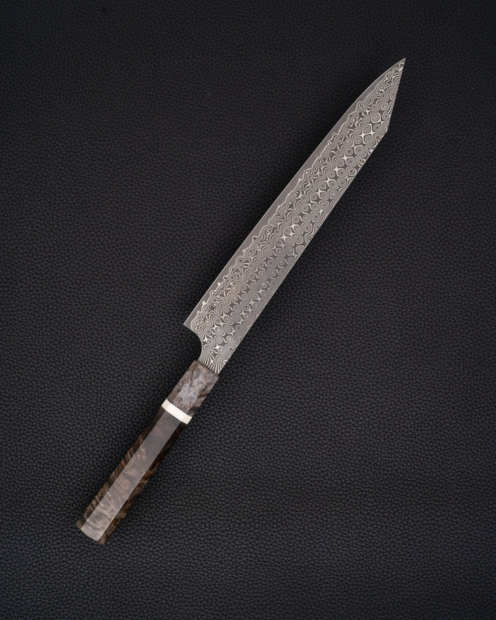Trancheringskniv 255 mm, NIGARA HAMONO Anmon SG2 Raindrop Damascus Kiritsuke Sujihiki NIGARA HAMONO