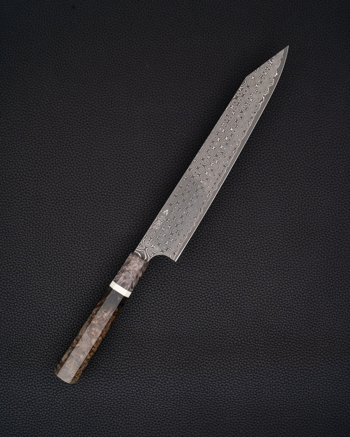 Trancheringskniv 255 mm, NIGARA HAMONO Anmon SG2 Raindrop Damascus Kiritsuke Sujihiki NIGARA HAMONO