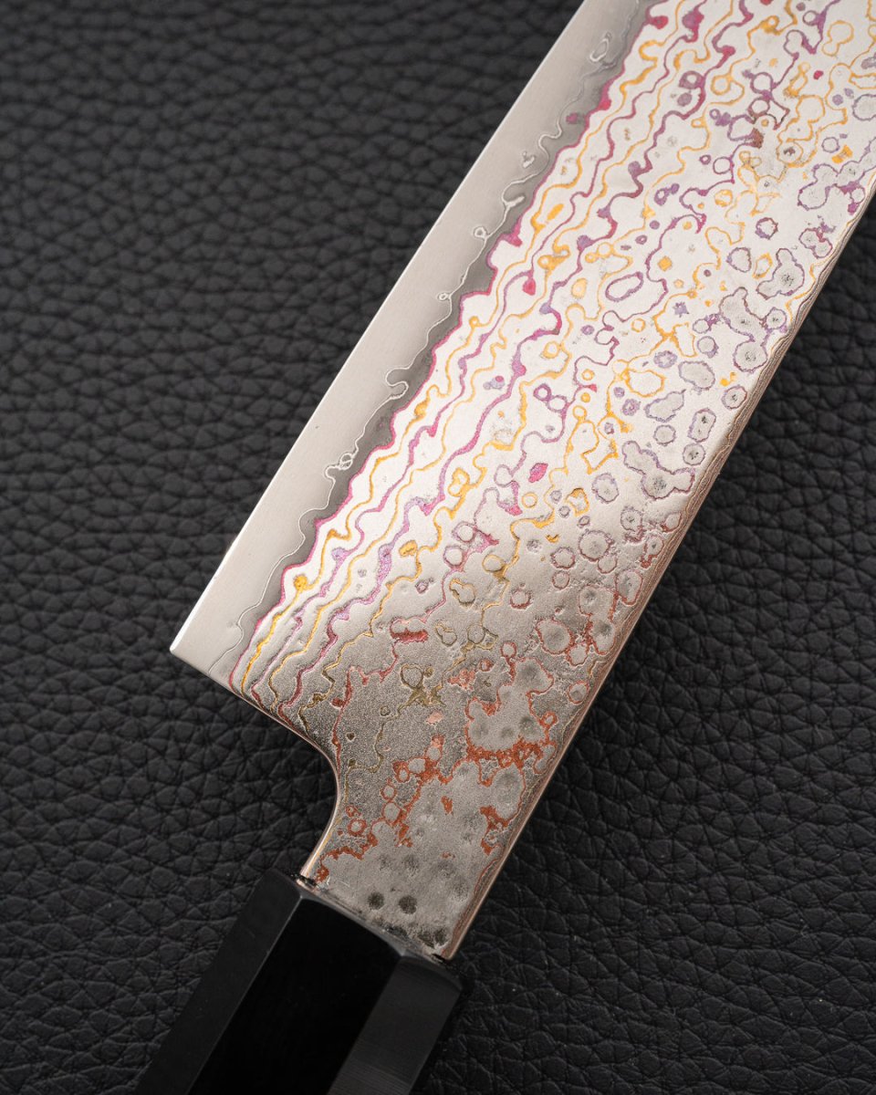 HATSUKOKORO Kujaku V-Toku2 Rainbow Damascus Gyuto 240 mm tomatosharp