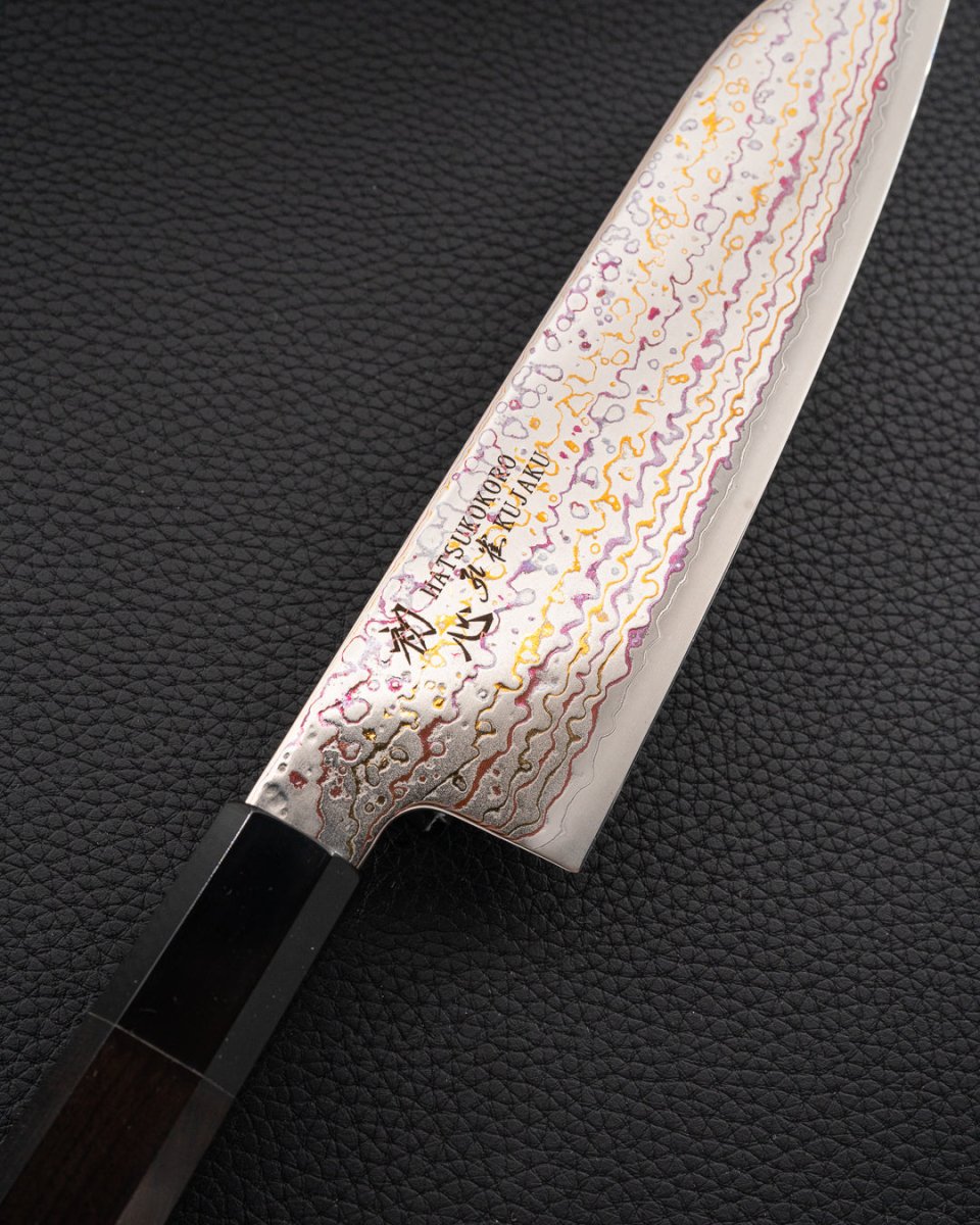 HATSUKOKORO Kujaku V-Toku2 Rainbow Damascus Santoku 180 mm tomatosharp