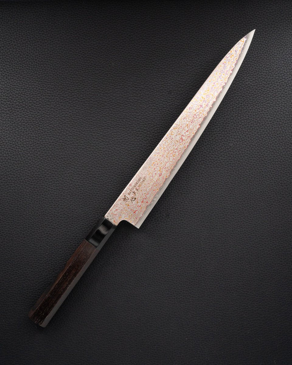 HATSUKOKORO Kujaku V-Toku2 Rainbow Damascus Sujihiki 270mm tomatosharp