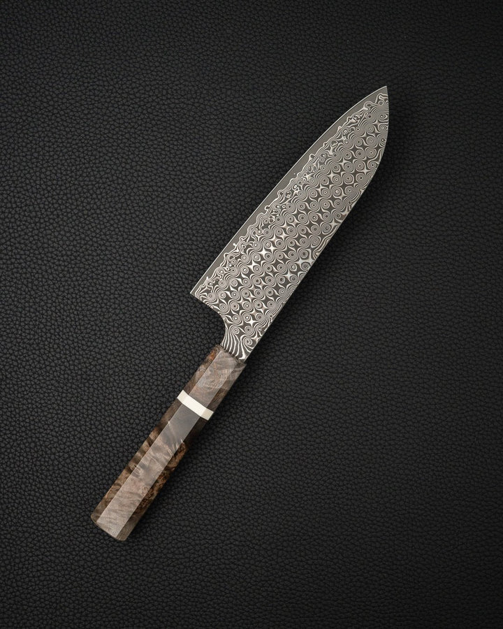 Kokkekniv 180 mm, NIGARA HAMONO Anmon SG2 Raindrop Damascus Santoku NIGARA HAMONO