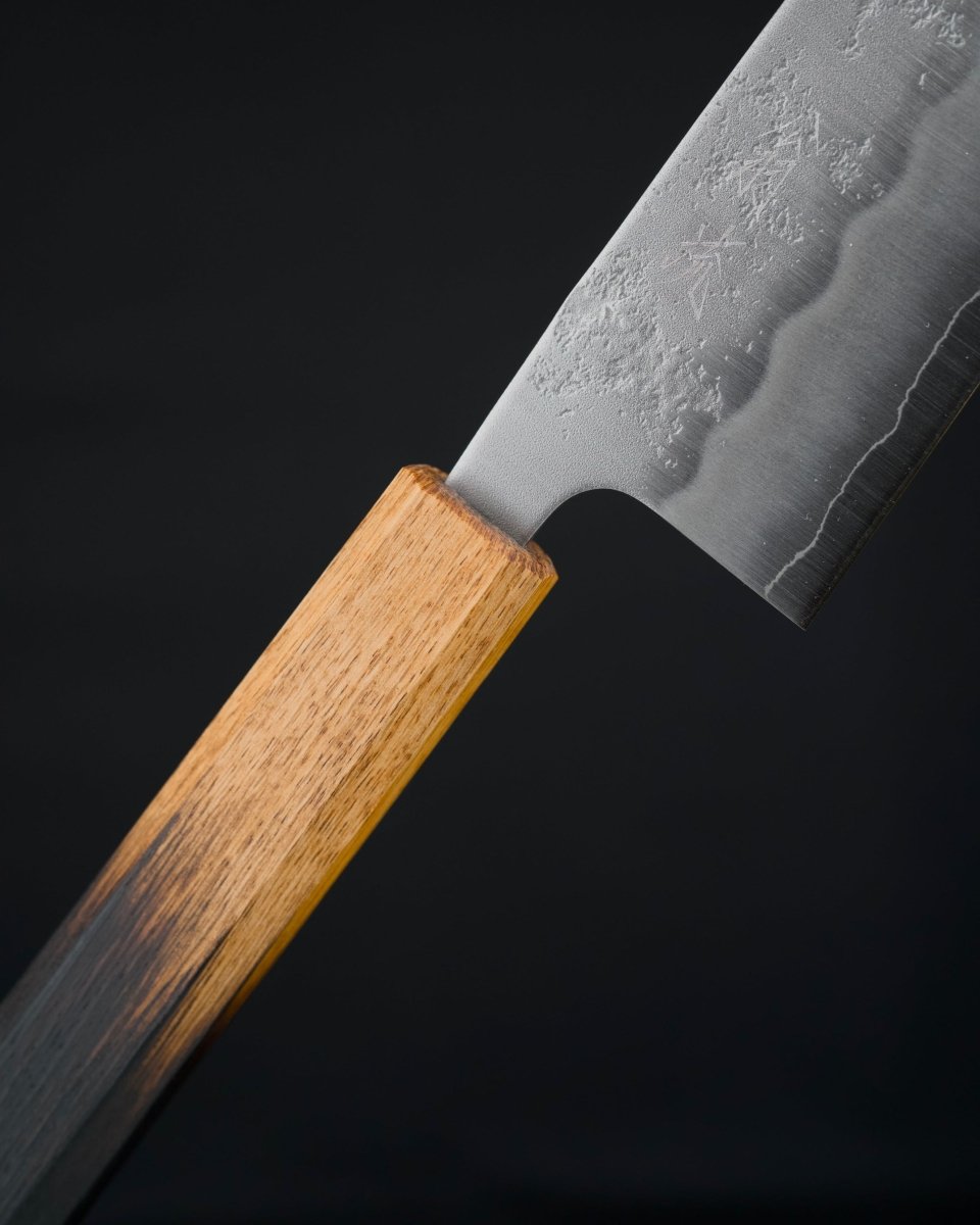 OUL Ginsan Nashiji Burnt Oak Santoku 165 mm tomatosharp