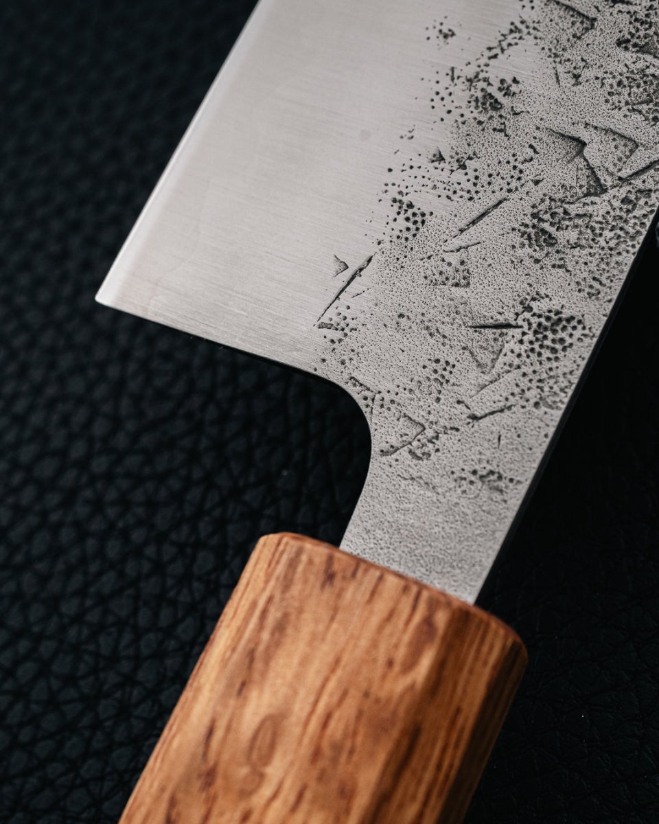 OUL SLD Nashiji Burnt Oak Santoku 165 mm tomatosharp