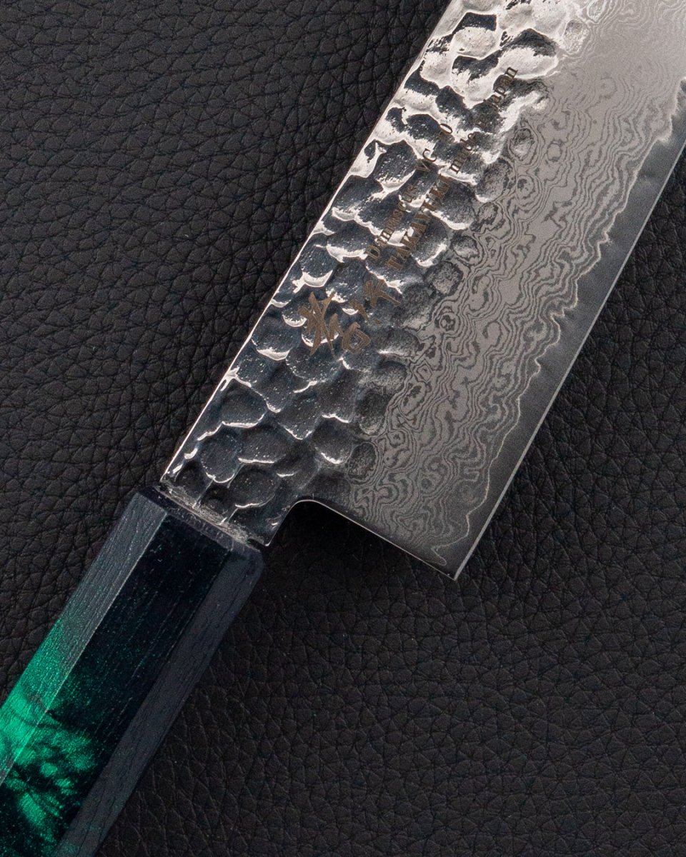 SAKAI TAKAYUKI Nanairo VG10 Damascus Green Santoku 170 mm tomatosharp