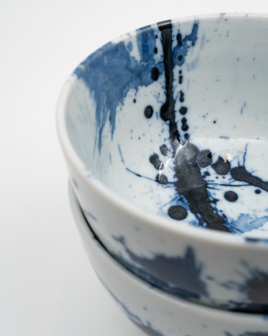 Skålsett 2×350 ml, MADE IN JAPAN Blue &amp; White Splash med spisepinner MIJ