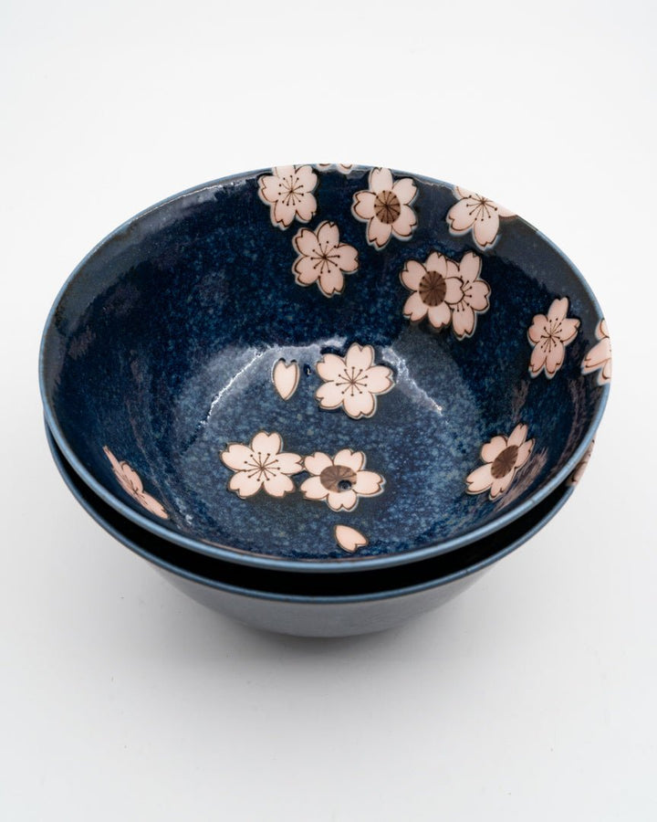 Skålsett 2×400 ml, MADE IN JAPAN Pink Sakura Navy med spisepinner MIJ