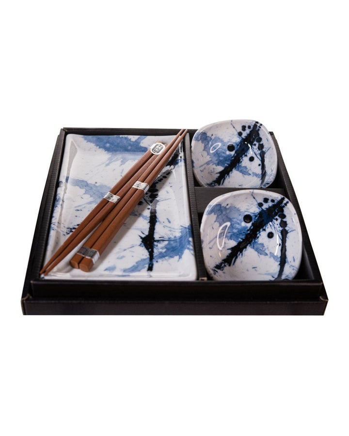 Sushisett 4 deler, MIJ Blue &amp; White Splash med spisepinner MIJ