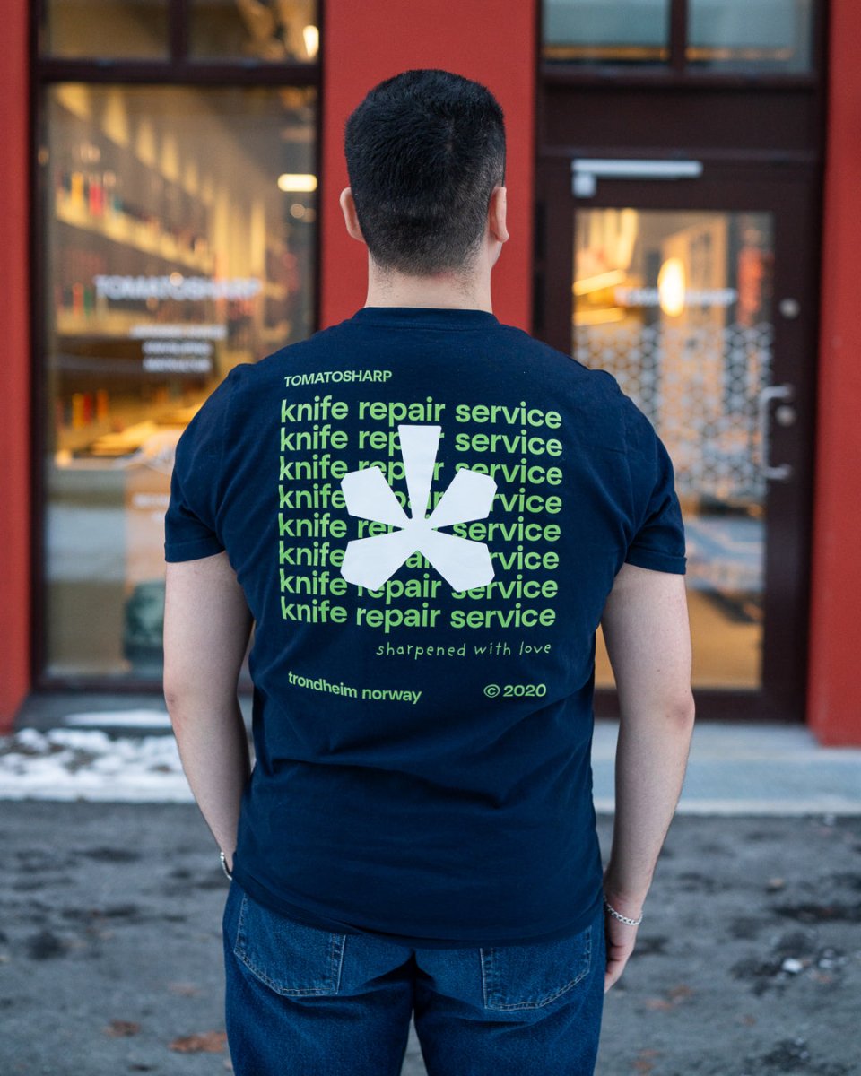 Tomatosharp Knife Repair Service T-shirt, Navy Tomatosharp