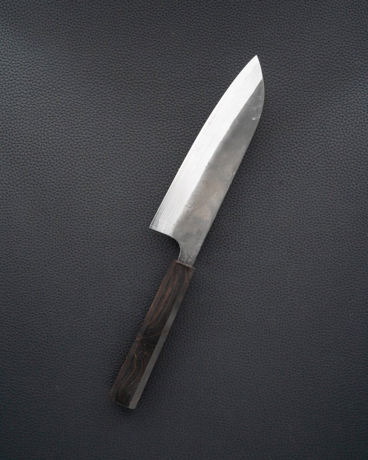 YOSHIMI KATO Aogami Super Damascus Nashiji Kurouchi Santoku 180 mm tomatosharp