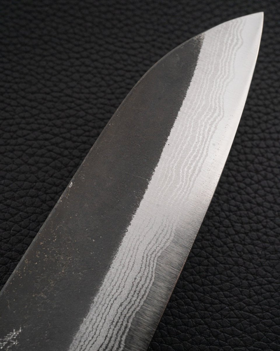 YOSHIMI KATO Aogami Super Damascus Nashiji Kurouchi Santoku 180 mm tomatosharp