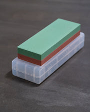 Naniwa green and red whetstone on plastic case